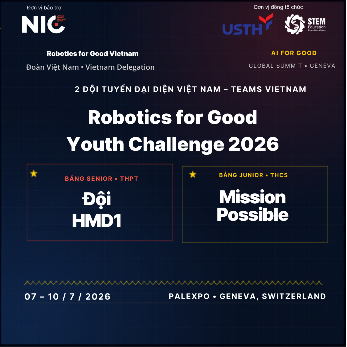 Hai đội tuyển Việt Nam tham dự Robotics for Good Youth Challenge 2026