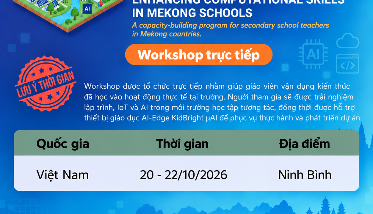 Chương trình phát triển năng lực tư duy máy tính, Coding, Internet of Things (IoT), Trí tuệ nhân tạo (AI) và Python dành cho giáo viên và học sinh các quốc gia khu vực Mekong, kết nối với Hàn Quốc.
